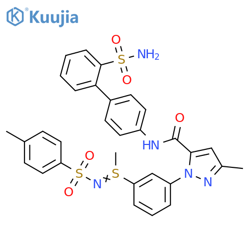 1H-Pyrazole-5-carboxamide,N-[2'-(aminosulfonyl)[1,1'-biphenyl]-4-yl]-3-methyl-1-[3-[S-methyl-N-[(4-methylphenyl)sulfonyl]sulfinimidoyl]phenyl]- structure