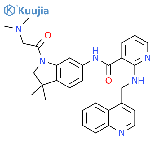 3-Pyridinecarboxamide,N-[1-[(dimethylamino)acetyl]-2,3-dihydro-3,3-dimethyl-1H-indol-6-yl]-2-[(4-quinolinylmethyl)amino]- structure