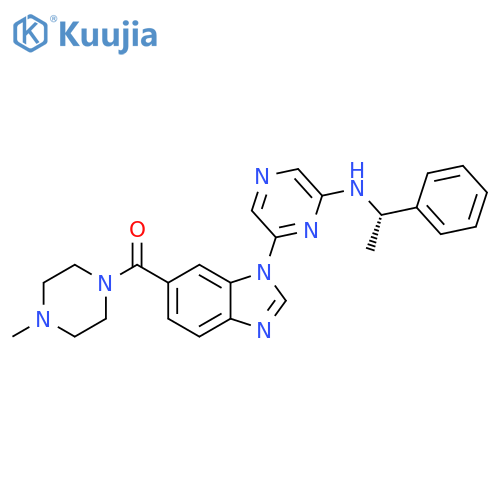 Piperazine,1-methyl-4-[[1-[6-[[(1S)-1-phenylethyl]amino]pyrazinyl]-1H-benzimidazol-6-yl]carbonyl]- structure