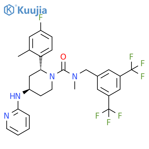 1-Piperidinecarboxamide,N-[[3,5-bis(trifluoromethyl)phenyl]methyl]-2-(4-fluoro-2-methylphenyl)-N-methyl-4-(2-pyridinylamino)-, (2R,4R)- structure