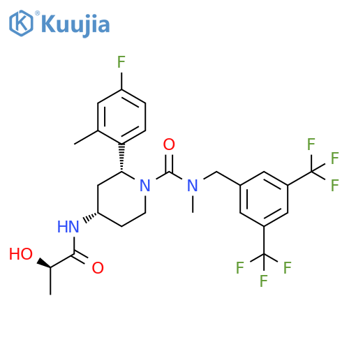 1-Piperidinecarboxamide,N-[[3,5-bis(trifluoromethyl)phenyl]methyl]-2-(4-fluoro-2-methylphenyl)-4-[[(2R)-2-hydroxy-1-oxopropyl]amino]-N-methyl-, (2R,4S)- structure