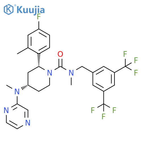 1-Piperidinecarboxamide,N-[[3,5-bis(trifluoromethyl)phenyl]methyl]-2-(4-fluoro-2-methylphenyl)-N-methyl-4-(methylpyrazinylamino)-, (2R,4S)- structure