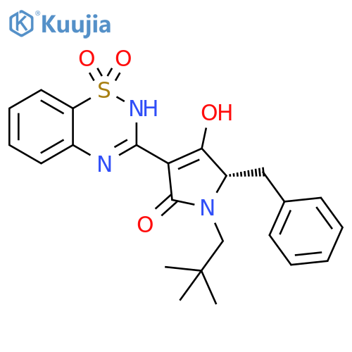 2H-Pyrrol-2-one,1-(2,2-dimethylpropyl)-3-(1,1-dioxido-2H-1,2,4-benzothiadiazin-3-yl)-1,5-dihydro-4-hydroxy-5-(phenylmethyl)-, (5S)- structure