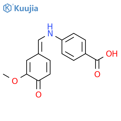 4-{[(E)-(3-methoxy-4-oxocyclohexa-2,5-dien-1-ylidene)methyl]amino}benzoic acid structure