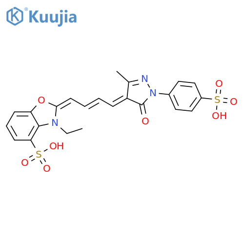 (2E)-3-ethyl-2-{(2E,4E)-4-[3-methyl-5-oxo-1-(4-sulfophenyl)-1,5-dihydro-4H-pyrazol-4-ylidene]but-2-en-1-ylidene}-2,3-dihydro-1,3-benzoxazole-4-sulfonic acid structure