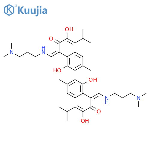 (1z)-1-[[3-(dimethylamino)propylamino]methylidene]-7-[(8z)-8-[[3-(dimethylamino)propylamino]methylidene]-1,6-dihydroxy-3-methyl-7-oxo-5-propan-2-ylnaphthalen-2-yl]-3,8-dihydroxy-6-methyl-4-propan-2-ylnaphthalen-2-one structure