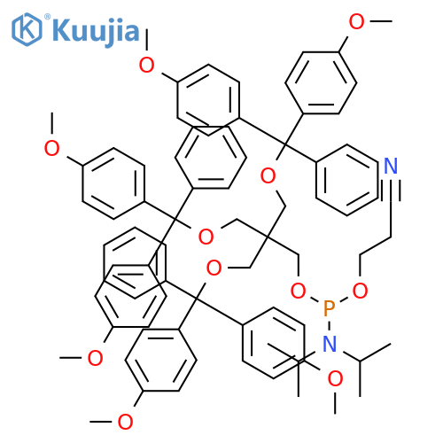 Phosphoramidous acid, bis(1-methylethyl)-, 3-[bis(4-methoxyphenyl)phenylmethoxy]-2,2-bis[[bis(4-methoxyphenyl)phenylmethoxy]methyl]propyl 2-cyanoethyl ester (9CI) structure