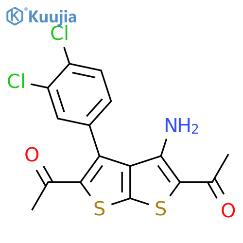 Ethanone,1,1'-[3-amino-4-(3,4-dichlorophenyl)thieno[2,3-b]thiophene-2,5-diyl]bis- structure