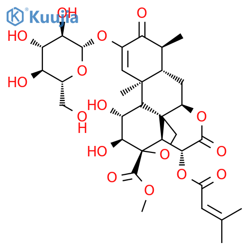 Picras-1-en-21-oicacid, 13,20-epoxy-2-(b-D-glucopyranosyloxy)-11,12-dihydroxy-15-[(3-methyl-1-oxo-2-butenyl)oxy]-3,16-dioxo-,methyl ester, (11b,12a,15b)- structure