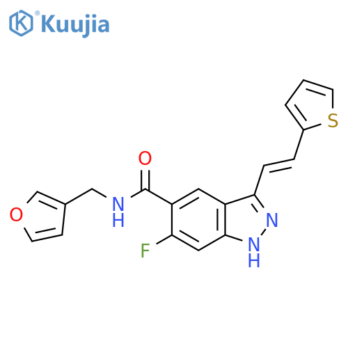 1H-Indazole-5-carboxamide,6-fluoro-N-(3-furanylmethyl)-3-[(1E)-2-(2-thienyl)ethenyl]- structure