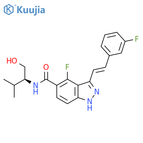 1H-Indazole-5-carboxamide,4-fluoro-3-[(1E)-2-(3-fluorophenyl)ethenyl]-N-[(1S)-1-(hydroxymethyl)-2-methylpropyl]- structure