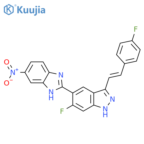 1H-Indazole,6-fluoro-3-[(1E)-2-(4-fluorophenyl)ethenyl]-5-(5-nitro-1H-benzimidazol-2-yl)- structure
