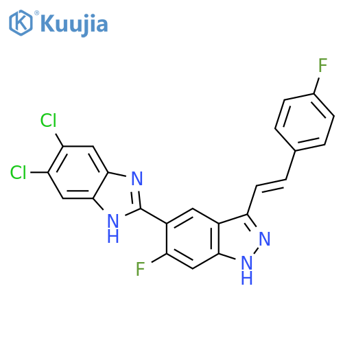 1H-Indazole,5-(5,6-dichloro-1H-benzimidazol-2-yl)-6-fluoro-3-[(1E)-2-(4-fluorophenyl)ethenyl]- structure