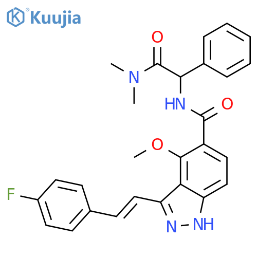1H-Indazole-5-carboxamide,N-[(1S)-2-(dimethylamino)-2-oxo-1-phenylethyl]-3-[(1E)-2-(4-fluorophenyl)ethenyl]-4-methoxy- structure