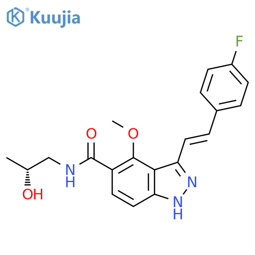 1H-Indazole-5-carboxamide,3-[(1E)-2-(4-fluorophenyl)ethenyl]-N-[(2R)-2-hydroxypropyl]-4-methoxy- structure