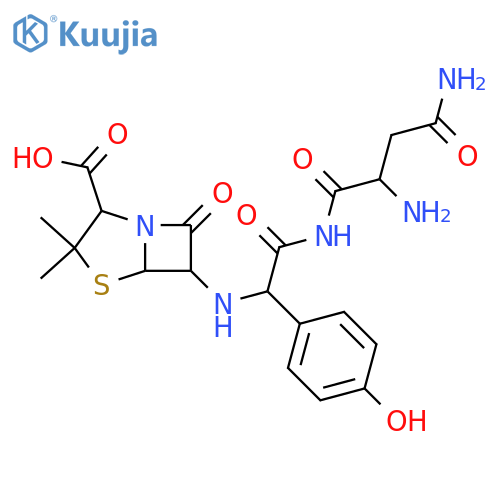 6-{[(1S)-2-(D-asparaginylamino)-1-(4-hydroxyphenyl)-2-oxoethyl]amino}-3,3-dimethyl-7-oxo-4-thia-1-azabicyclo[3.2.0]heptane-2-carboxylic acid structure