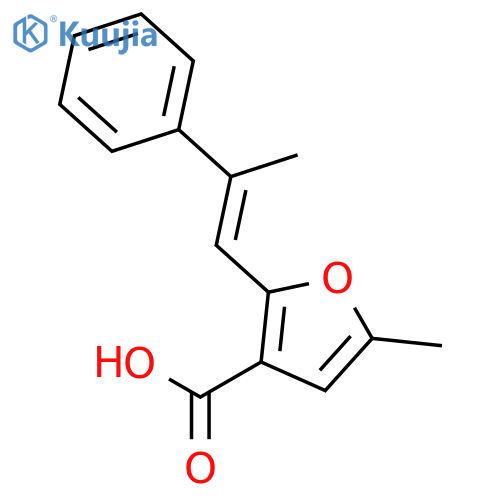 5-Methyl-2-(2-phenylprop-1-en-1-yl)furan-3-carboxylic acid structure