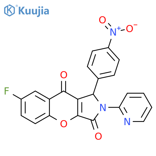 7-fluoro-1-(4-nitrophenyl)-2-(pyridin-2-yl)-1H,2H,3H,9H-chromeno2,3-cpyrrole-3,9-dione structure