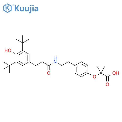 Propanoic acid, 2-[4-[2-[[3-[3,5-bis(1,1-dimethylethyl)-4-hydroxyphenyl]-1-oxopropyl]amino]ethyl]phenoxy]-2-methyl- structure