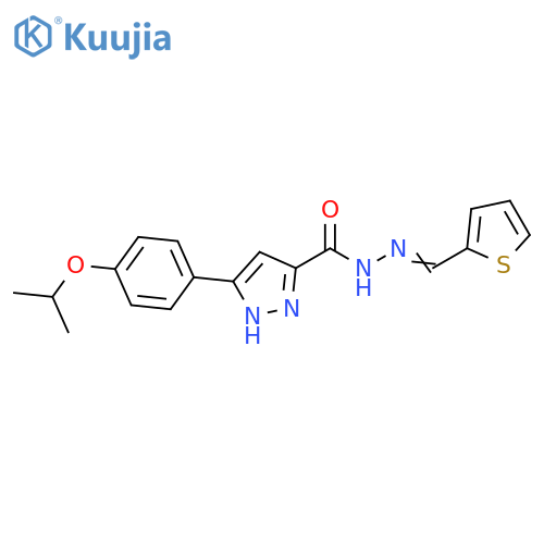 3-4-(propan-2-yloxy)phenyl-N'-(1E)-(thiophen-2-yl)methylidene-1H-pyrazole-5-carbohydrazide structure