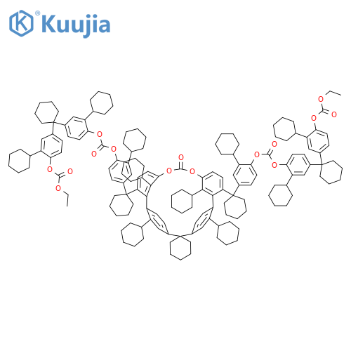 CARBONIC ACID, CYCLOHEXYLIDENEBIS(2-CYCLOHEXYL-4,1-PHENYLENE)BIS[2-CYCLOHEXYL-4-[1-[3-CYCLOHEXYL-4-[[[2-CYCLOHEXYL-4-[1-[3-CYCLOHEXYL-4-[(ETHOXYCARBONYL)OXY]PHENYL]CYCLOHEXYL]PHENOXY]CARBONYL]OXY]PHENYL]CYCLOHEXYL]PHENYL] ESTER structure