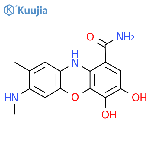3,4-Dihydroxy-8-methyl-7-(methylamino)-10H-phenoxazine-1-carboxamide structure