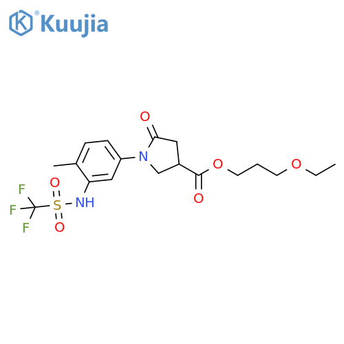 3-Pyrrolidinecarboxylic acid,1-[4-methyl-3-[[(trifluoromethyl)sulfonyl]amino]phenyl]-5-oxo-,3-ethoxypropyl ester structure