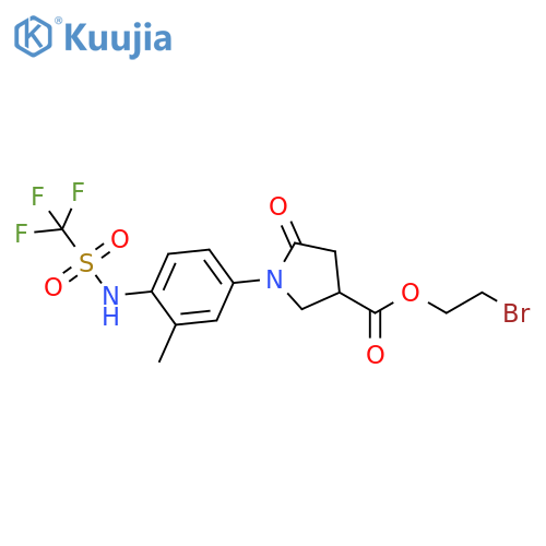 3-Pyrrolidinecarboxylic acid,1-[3-methyl-4-[[(trifluoromethyl)sulfonyl]amino]phenyl]-5-oxo-,2-bromoethyl ester structure