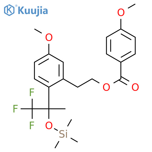 Benzoic acid, 4-methoxy-,2-[5-methoxy-2-[2,2,2-trifluoro-1-methyl-1-[(trimethylsilyl)oxy]ethyl]phenyl]ethyl ester structure