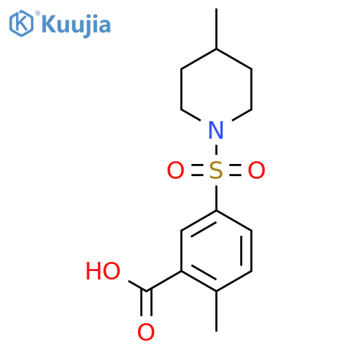 2-Methyl-5-(4-methylpiperidin-1-yl)sulfonylbenzoic acid structure