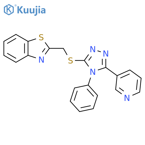 2-({4-phenyl-5-(pyridin-3-yl)-4H-1,2,4-triazol-3-ylsulfanyl}methyl)-1,3-benzothiazole structure