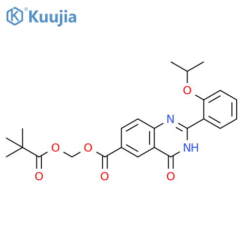 6-Quinazolinecarboxylic acid,1,4-dihydro-2-[2-(1-methylethoxy)phenyl]-4-oxo-,(2,2-dimethyl-1-oxopropoxy)methyl ester structure