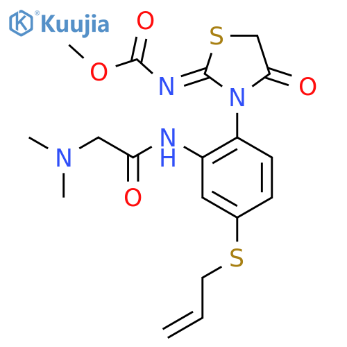 methyl [(2Z)-3-{2-[(N,N-dimethylglycyl)amino]-4-(prop-2-en-1-ylsulfanyl)phenyl}-4-oxo-1,3-thiazolidin-2-ylidene]carbamate structure