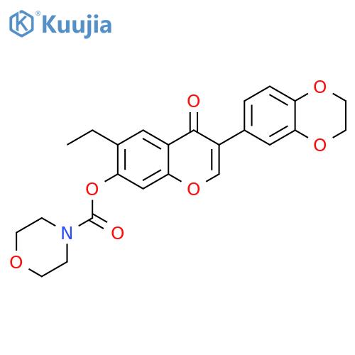 3-(2,3-dihydro-1,4-benzodioxin-6-yl)-6-ethyl-4-oxo-4H-chromen-7-yl morpholine-4-carboxylate structure
