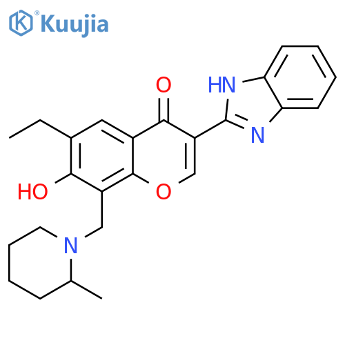 3-(1H-1,3-benzodiazol-2-yl)-6-ethyl-7-hydroxy-8-(2-methylpiperidin-1-yl)methyl-4H-chromen-4-one structure