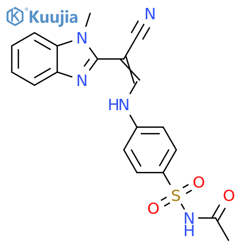 N-(4-{(1E)-2-cyano-2-(1-methyl-1H-1,3-benzodiazol-2-yl)eth-1-en-1-ylamino}benzenesulfonyl)acetamide structure