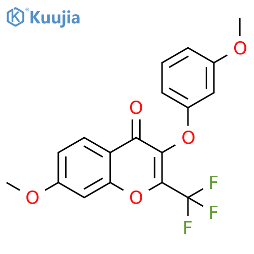 7-methoxy-3-(3-methoxyphenoxy)-2-(trifluoromethyl)chromen-4-one structure