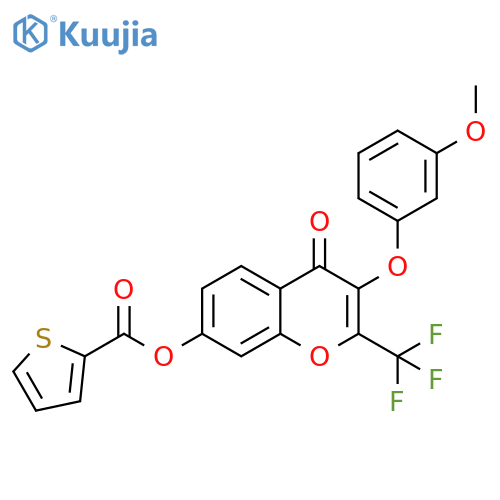 3-(3-methoxyphenoxy)-4-oxo-2-(trifluoromethyl)-4H-chromen-7-yl thiophene-2-carboxylate structure