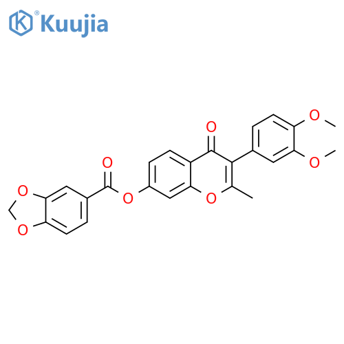 3-(3,4-dimethoxyphenyl)-2-methyl-4-oxo-4H-chromen-7-yl benzo[d][1,3]dioxole-5-carboxylate structure