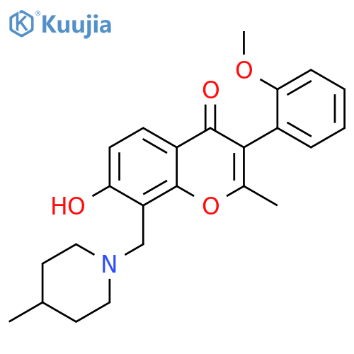 7-hydroxy-3-(2-methoxyphenyl)-2-methyl-8-(4-methylpiperidin-1-yl)methyl-4H-chromen-4-one structure