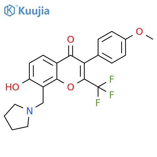 7-hydroxy-3-(4-methoxyphenyl)-8-(pyrrolidin-1-yl)methyl-2-(trifluoromethyl)-4H-chromen-4-one structure