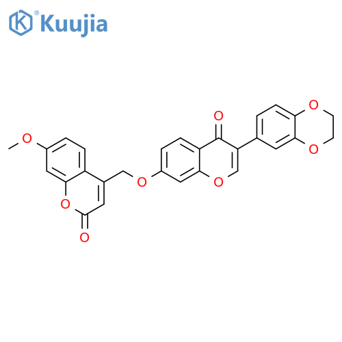 3-(2,3-dihydro-1,4-benzodioxin-6-yl)-7-(7-methoxy-2-oxo-2H-chromen-4-yl)methoxy-4H-chromen-4-one structure