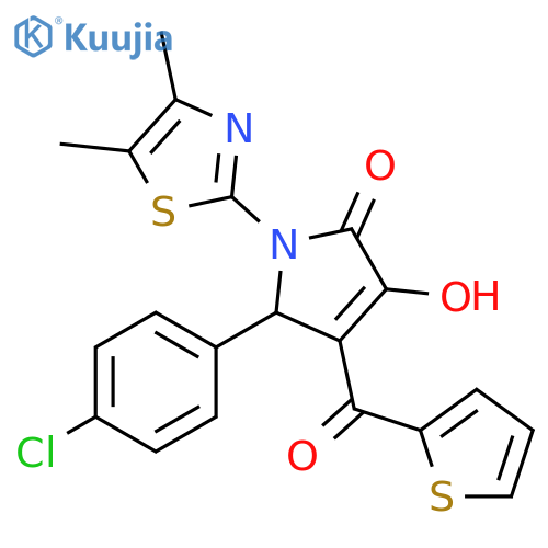 5-(4-chlorophenyl)-1-(4,5-dimethyl-1,3-thiazol-2-yl)-3-hydroxy-4-(thiophene-2-carbonyl)-2,5-dihydro-1H-pyrrol-2-one structure