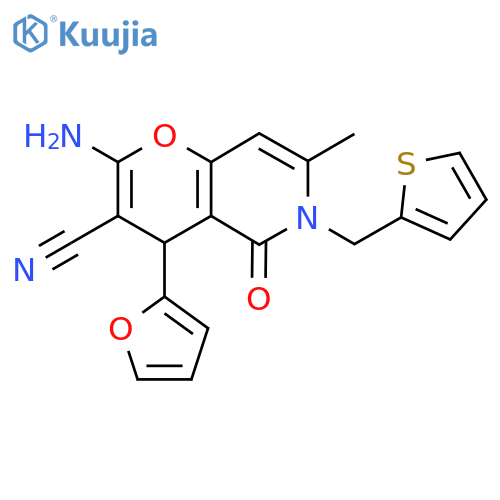 2-amino-4-(furan-2-yl)-7-methyl-5-oxo-6-(thiophen-2-yl)methyl-4H,5H,6H-pyrano3,2-cpyridine-3-carbonitrile structure