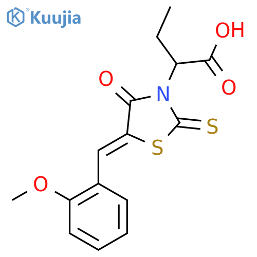 2-(5Z)-5-(2-methoxyphenyl)methylidene-4-oxo-2-sulfanylidene-1,3-thiazolidin-3-ylbutanoic acid structure
