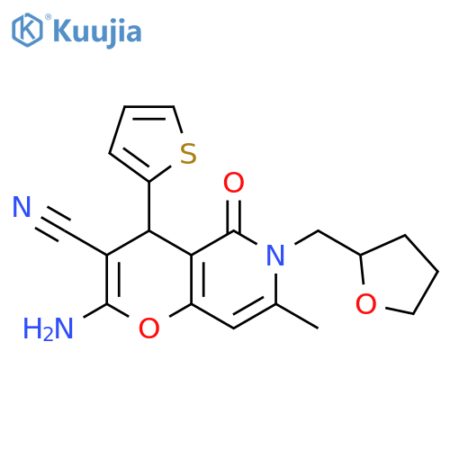 2-amino-7-methyl-5-oxo-6-(oxolan-2-yl)methyl-4-(thiophen-2-yl)-4H,5H,6H-pyrano3,2-cpyridine-3-carbonitrile structure