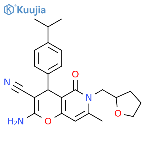 2-amino-7-methyl-5-oxo-6-(oxolan-2-yl)methyl-4-4-(propan-2-yl)phenyl-4H,5H,6H-pyrano3,2-cpyridine-3-carbonitrile structure