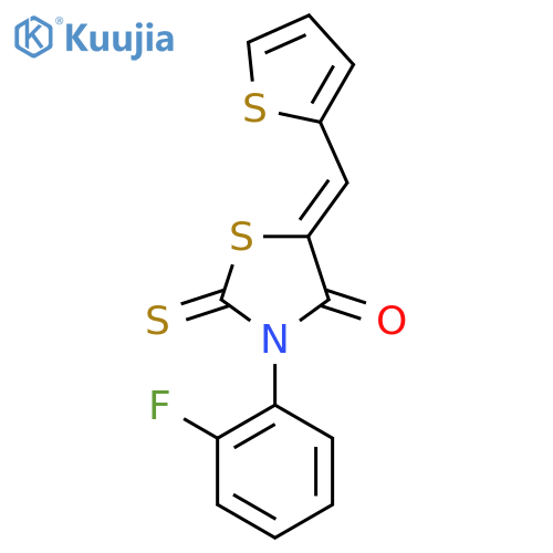 (5Z)-3-(2-fluorophenyl)-2-sulfanylidene-5-(thiophen-2-yl)methylidene-1,3-thiazolidin-4-one structure