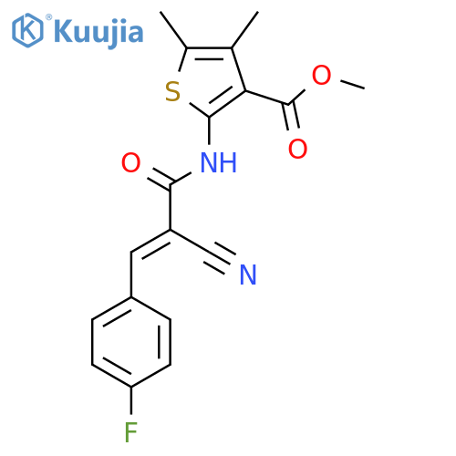 methyl 2-(2E)-2-cyano-3-(4-fluorophenyl)prop-2-enamido-4,5-dimethylthiophene-3-carboxylate structure