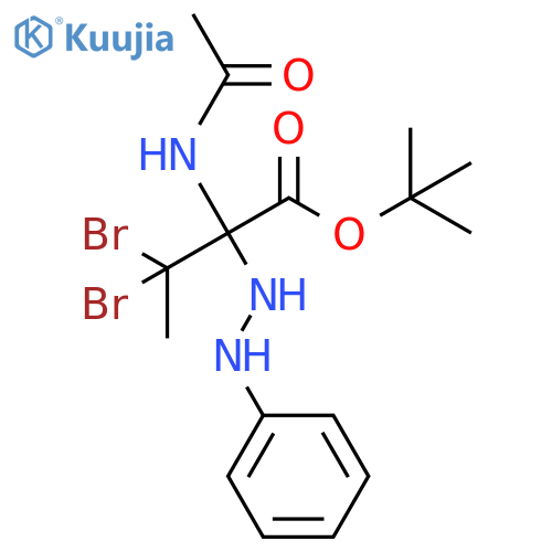 Butanoic acid, 2-(acetylamino)-3,3-dibromo-2-(2-phenylhydrazino)-,1,1-dimethylethyl ester structure